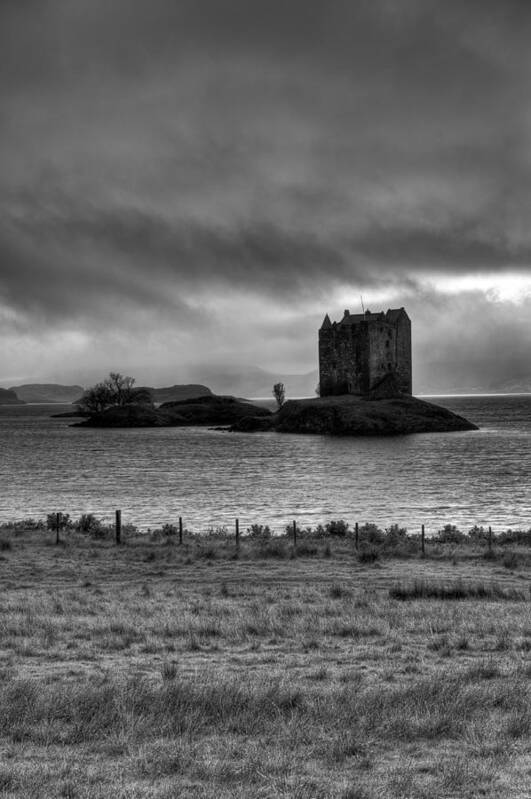 Appin Poster featuring the photograph Castle Stalker BW by Gary Eason