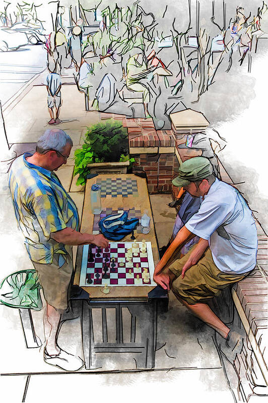 Asheville Poster featuring the mixed media Chess Match Too by John Haldane