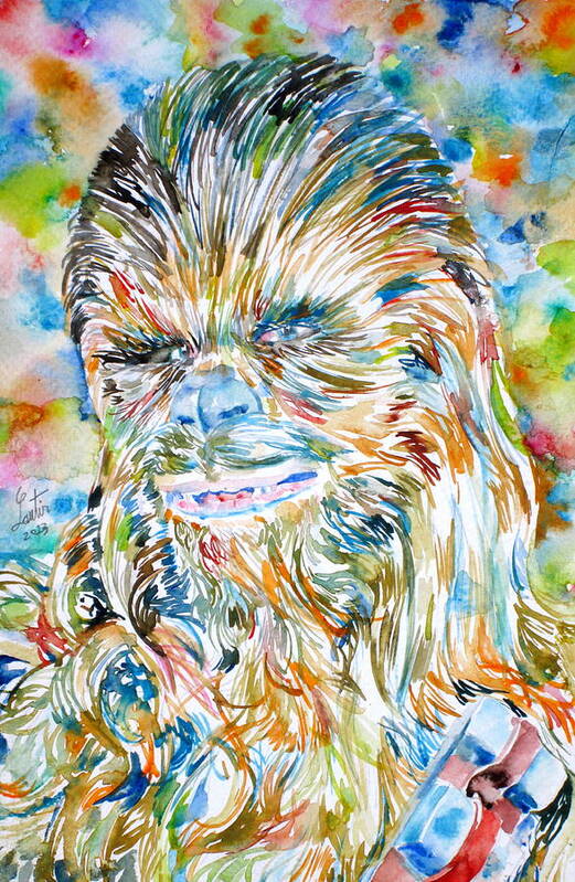 Chewbacca Poster featuring the painting CHEWBACCA watercolor portrait by Fabrizio Cassetta