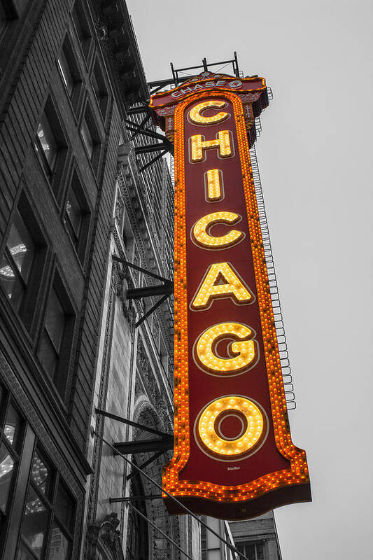Chicago Theater Poster featuring the photograph Chicago Theater Selective Color by Josh Bryant