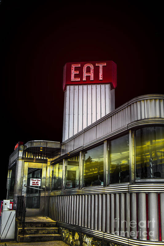 Diner Poster featuring the photograph Classic American diner at night by Diane Diederich