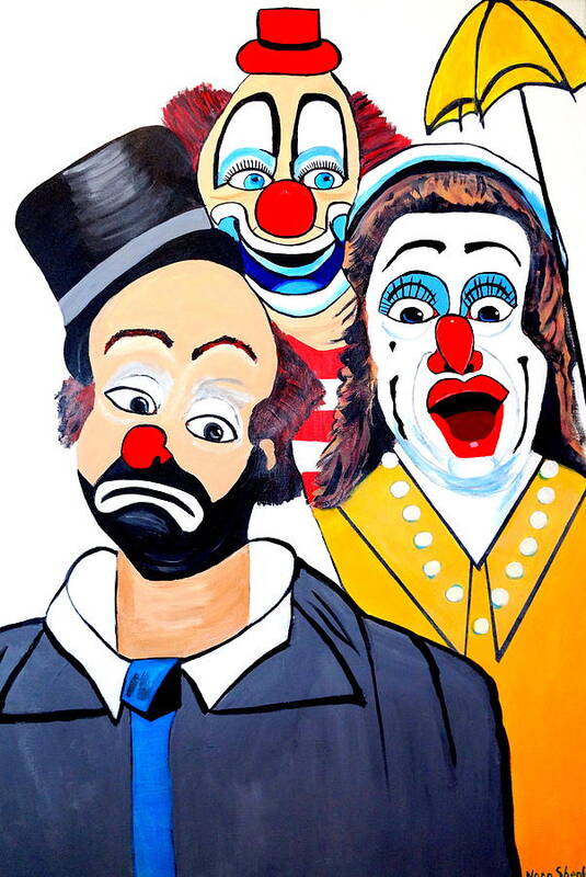 Clowns In Shock Abstract Pop-art Modern Crazy Hats Poster featuring the painting Clowns in shock by Nora Shepley