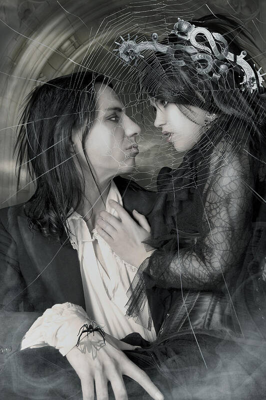 Young Woman Poster featuring the photograph Gothic Couple With Cobwebs by Ethiriel Photography