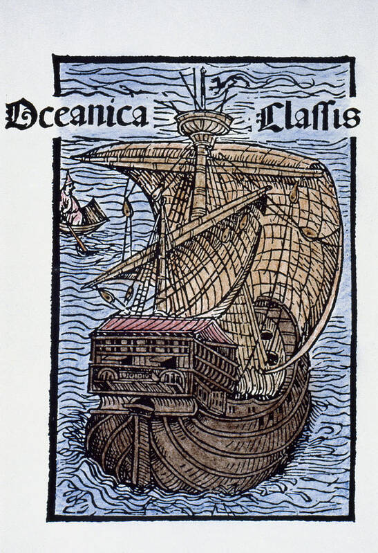 1493 Poster featuring the painting Columbus's Caravel, 1493 by Granger