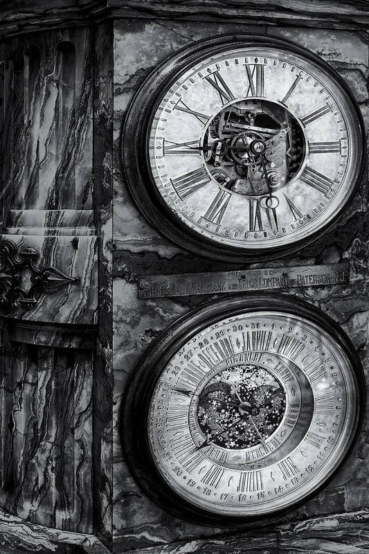 America Poster featuring the photograph Cornu Clock BW by Susan Candelario