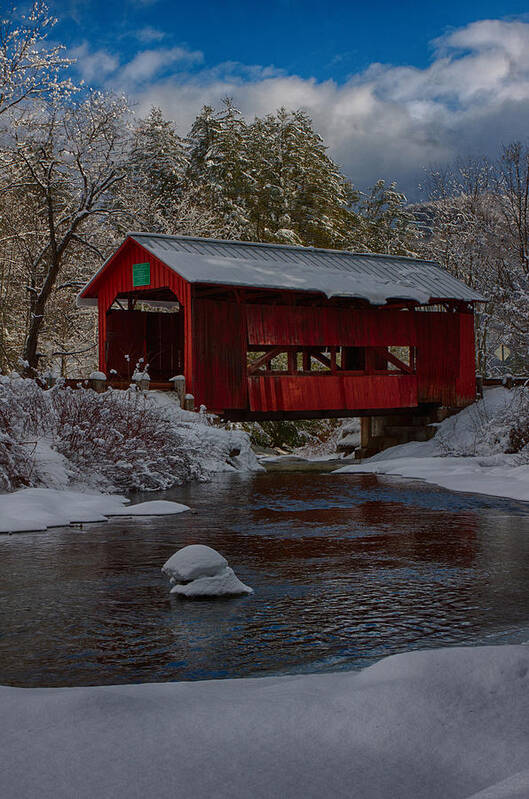 Covered Bridge Poster featuring the photograph Cox brook runs under covered bridge by Jeff Folger