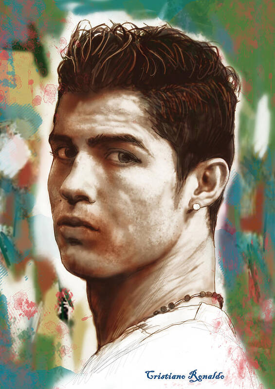 Cristiano Ronaldo Stylised Pop Art Drawing Potrait Poster. Pop Art Poster featuring the drawing Cristiano Ronaldo stylised pop art drawing potrait poster by Kim Wang