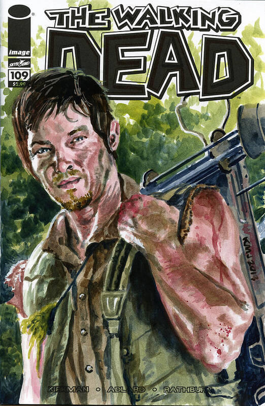 Daryl Dixon Poster featuring the painting Daryl Walking Dead by Ken Meyer jr