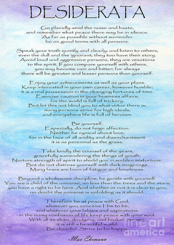 Desiderata Poster featuring the painting Desiderata by Roz Abellera