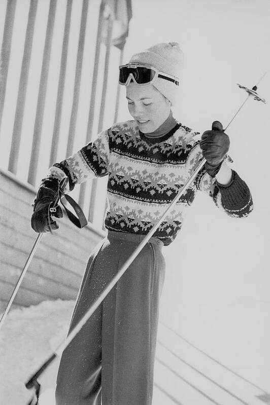 Fashion Poster featuring the photograph Princess Furstenberg Holding Ski Poles by Henry Clarke