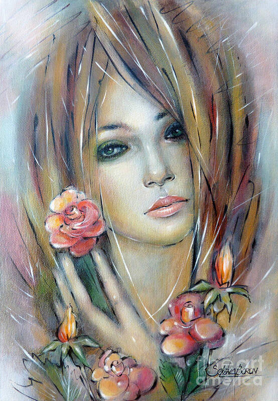 Girl Poster featuring the painting Doll With Roses 010111 by Selena Boron