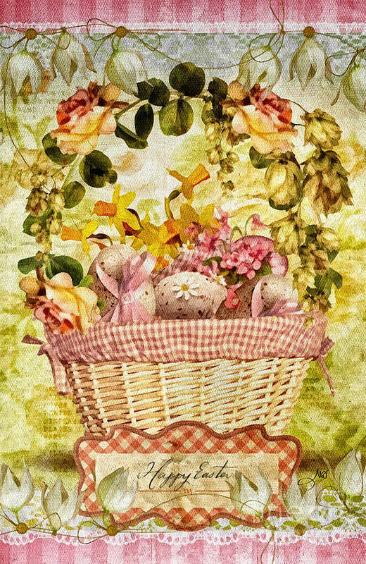Easter Basket Poster featuring the mixed media Easter Basket by Mo T