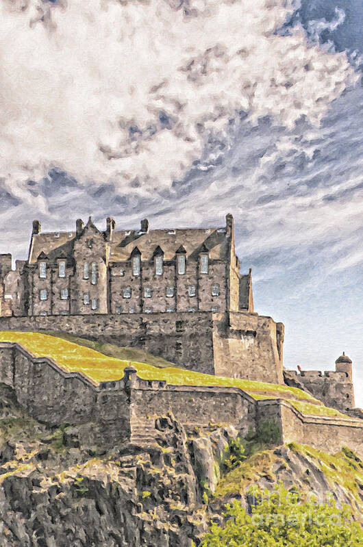 Oil Poster featuring the painting Edinburgh Castle Painting by Antony McAulay