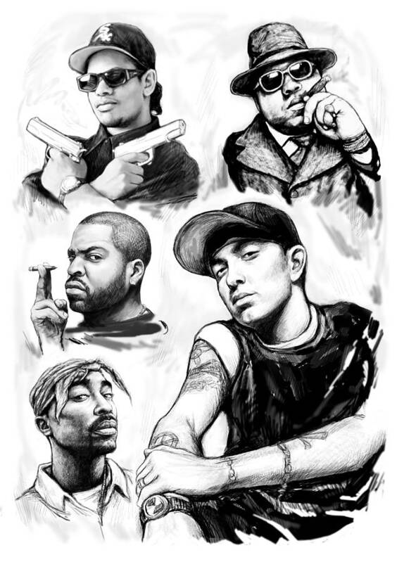 Eminem with rap stars art drawing sketch portrait Poster by Kim