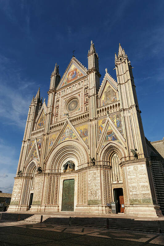 Gothic Style Poster featuring the photograph Facade Of Orvieto Cathedral Against by Guy Vanderelst