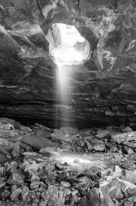 Glory Hole Poster featuring the photograph Falling Down - Glory Falls in Black and White by Gregory Ballos