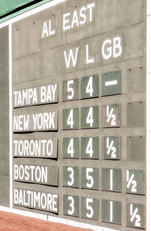 Green Monster Poster featuring the photograph Fenway Park AL East Scoreboard Standings by Susan Candelario