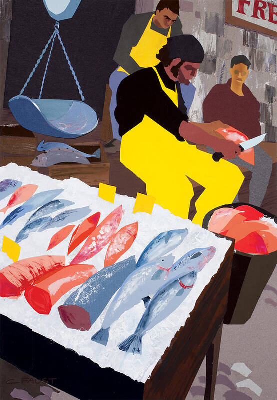 Fish Market Poster featuring the mixed media Fish Market by Clifford Faust
