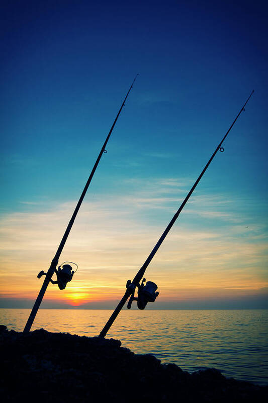 Pole Poster featuring the photograph Fishing Rods In The Sunset by Gaspr13