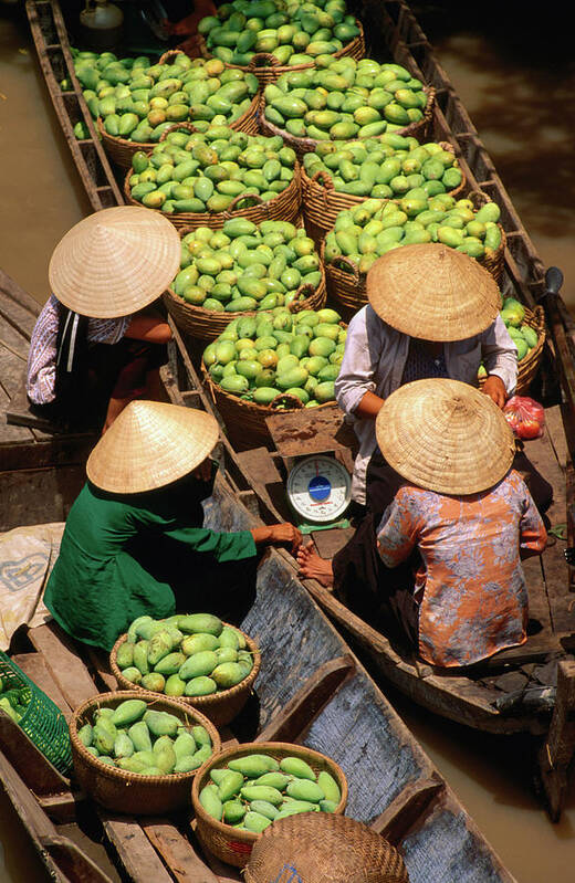 Headwear Poster featuring the photograph Floating Market Along The Mekong Delta by John W Banagan