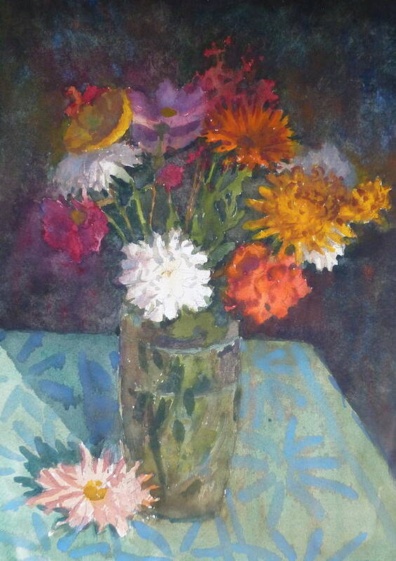 Flowers Poster featuring the painting Flowers And Glass by Terry Perham