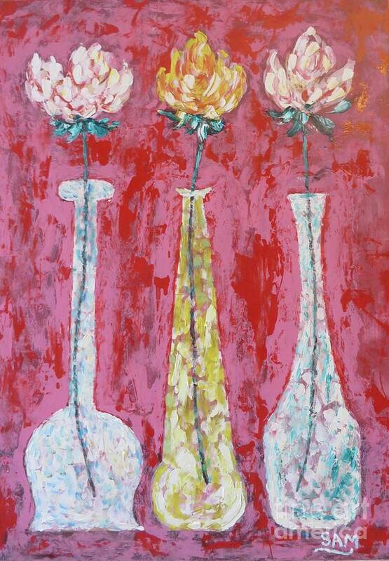 Oil . Painting Poster featuring the painting Flowers In A Vase by Sam Shaker