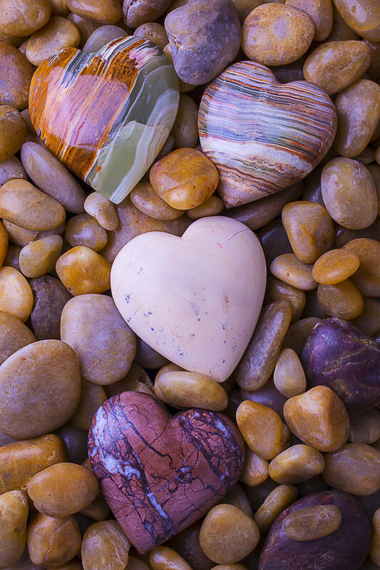 Heart Hearts Poster featuring the photograph Four Stone hearts by Garry Gay