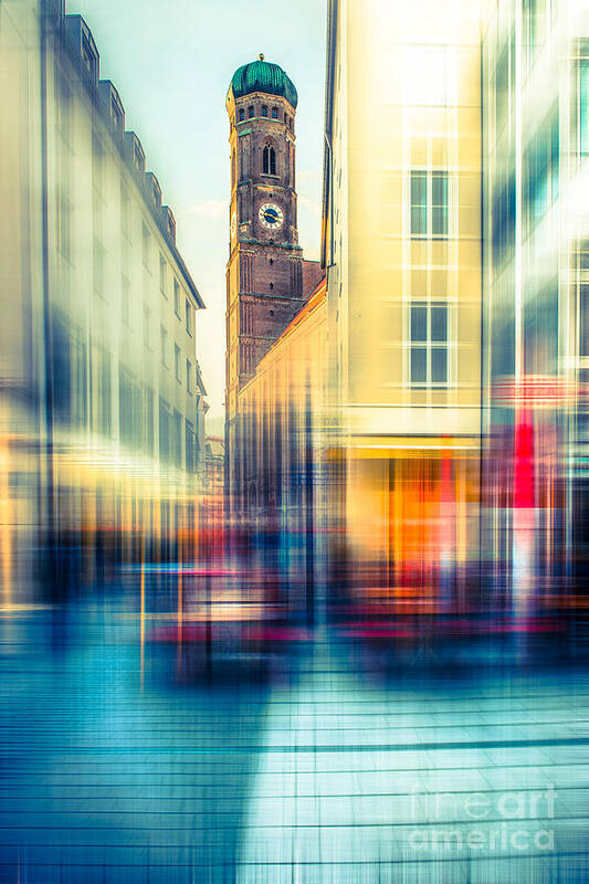 People Poster featuring the photograph Frauenkirche - Munich V - vintage by Hannes Cmarits