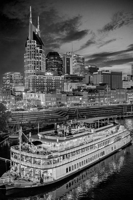 Black And White Poster featuring the photograph General Jackson Nashville by Brett Engle
