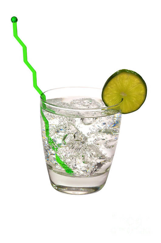Gin Poster featuring the photograph Gin and Tonic with Lime and Swizzle Stick Isolated by Danny Hooks