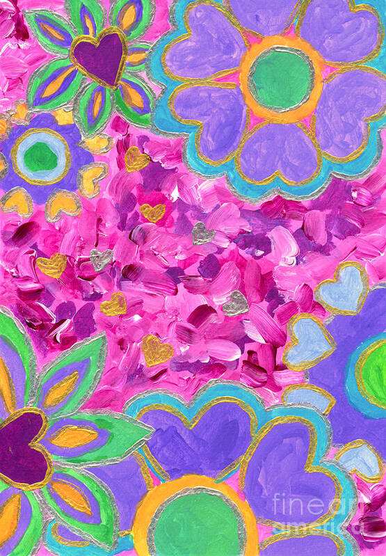 Heart-shaped Poster featuring the painting Girly Heart-Shaped Valentine Florals Acrylic Painting by Beverly Claire Kaiya