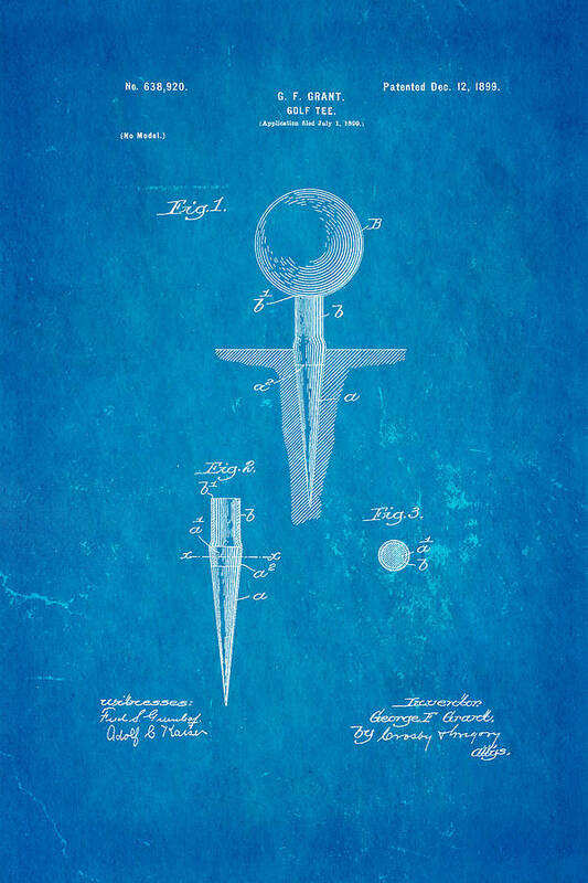 Famous Poster featuring the photograph Grant Golf Tee Patent Art 1899 Blueprint by Ian Monk