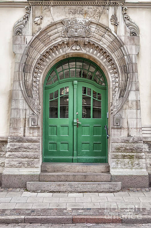 Lund Poster featuring the photograph Green Door Art Nouveau by Antony McAulay