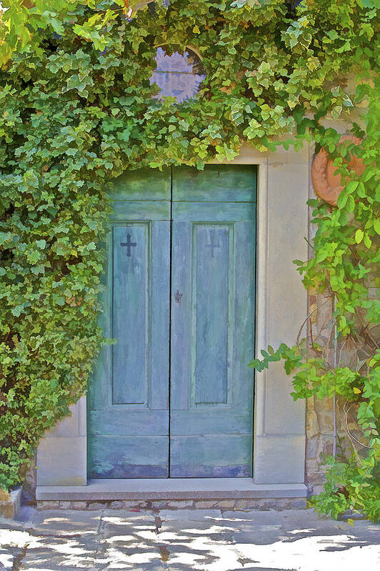 Cross Poster featuring the photograph Green Wood Door of Tuscany by David Letts