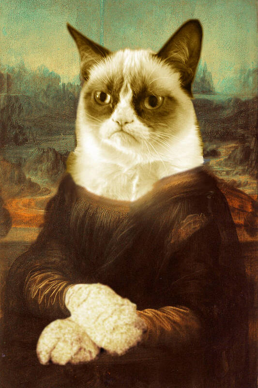 Leonardo Da Vinci Poster featuring the painting Grumpy Cat Mona Lisa by Tony Rubino