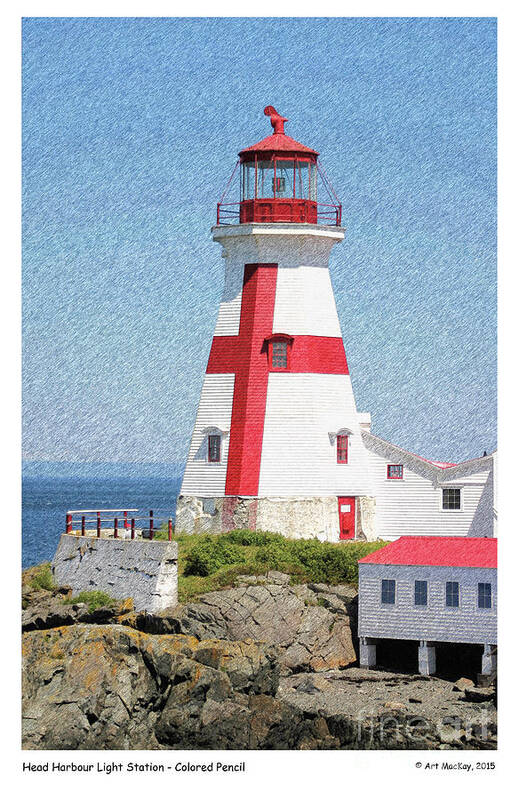 Light Poster featuring the digital art Head Harbour Lighthouse Pencil Sketch by Art MacKay