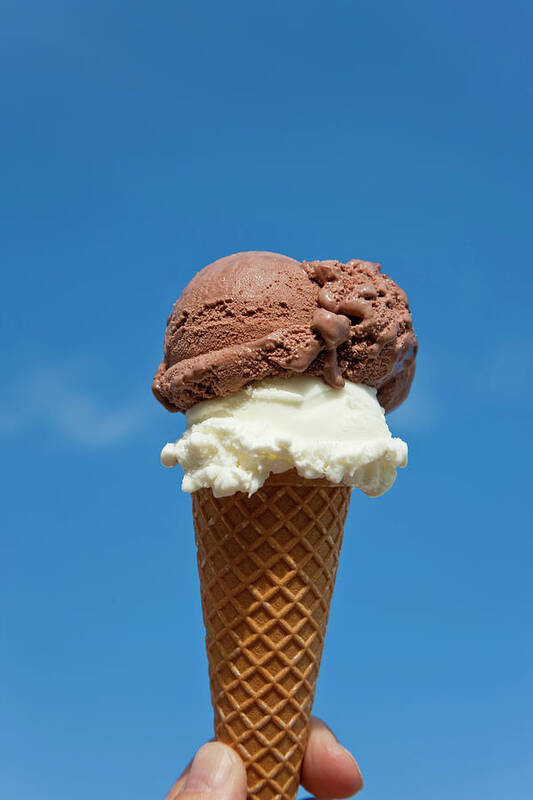 Blue Poster featuring the photograph Ice Cream Cone, Chocolate And Vanilla by Peter Adams