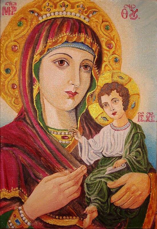 Icon Mother Of God Child Poster featuring the painting Icon by Nina Mitkova