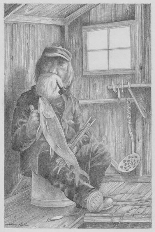 Lake Trout Poster featuring the drawing In the Bob-house by Harry Moulton