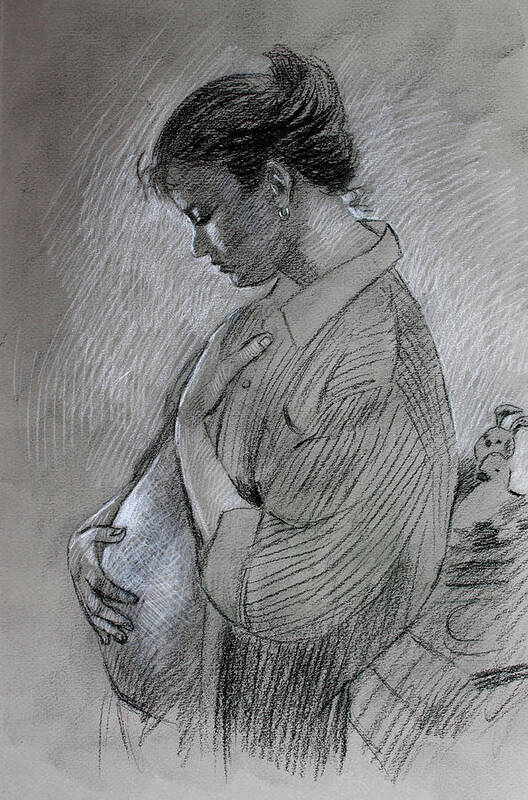 Pregnant Woman Poster featuring the drawing In the Family Way by Viola El