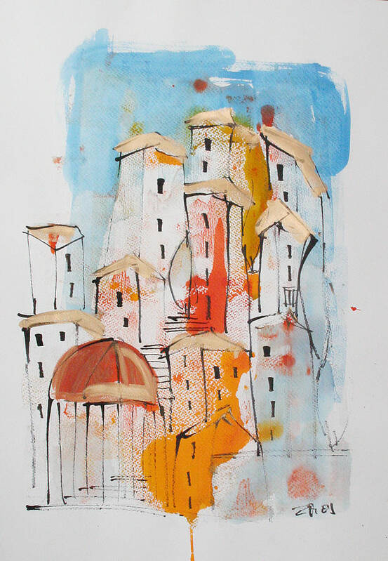 Aquarell Poster featuring the drawing Italian Scene by Sonja Zeltner