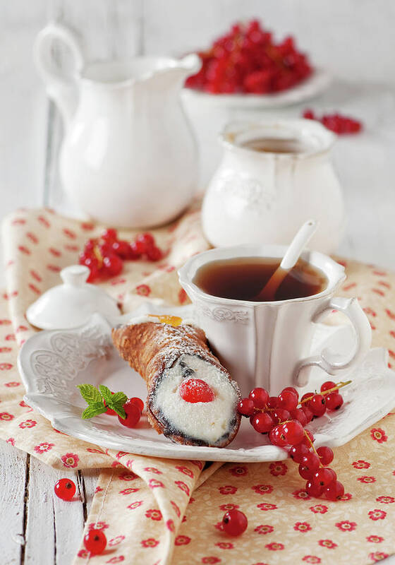 Cherry Poster featuring the photograph Italian Traditional Sweet Dessert by Oxana Denezhkina