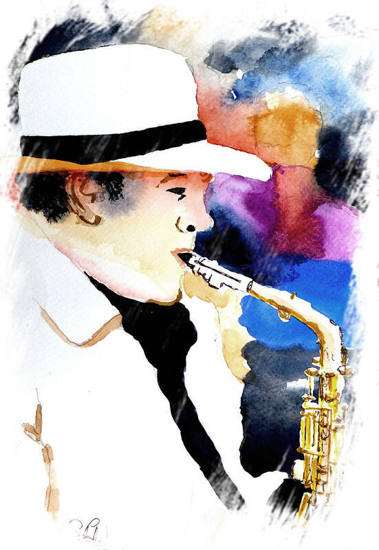 Sax Poster featuring the painting Jazz Player by Steven Ponsford