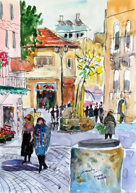 Jerusalem Poster featuring the painting Jerusalem Street Scene by Linda Novick