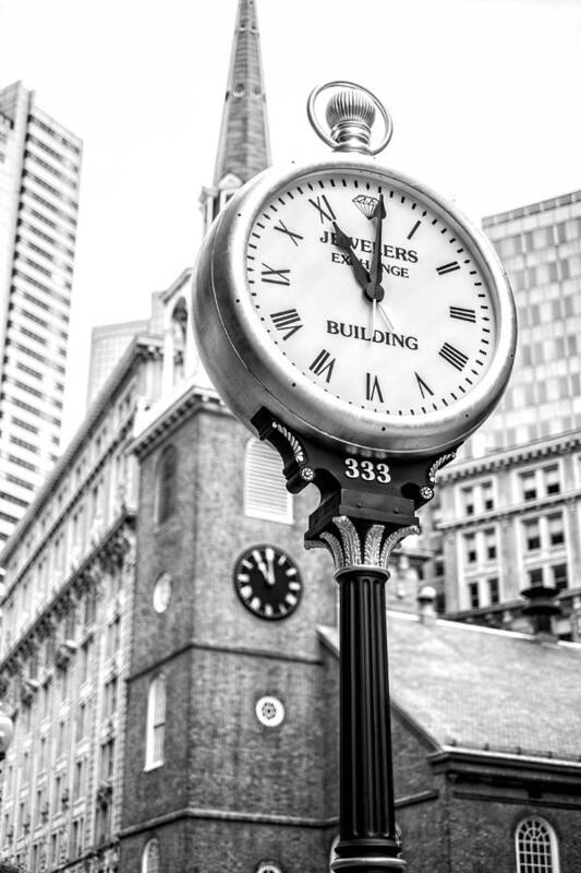 Boston Poster featuring the photograph Jewelers Exchange Clock by Klm Studioline