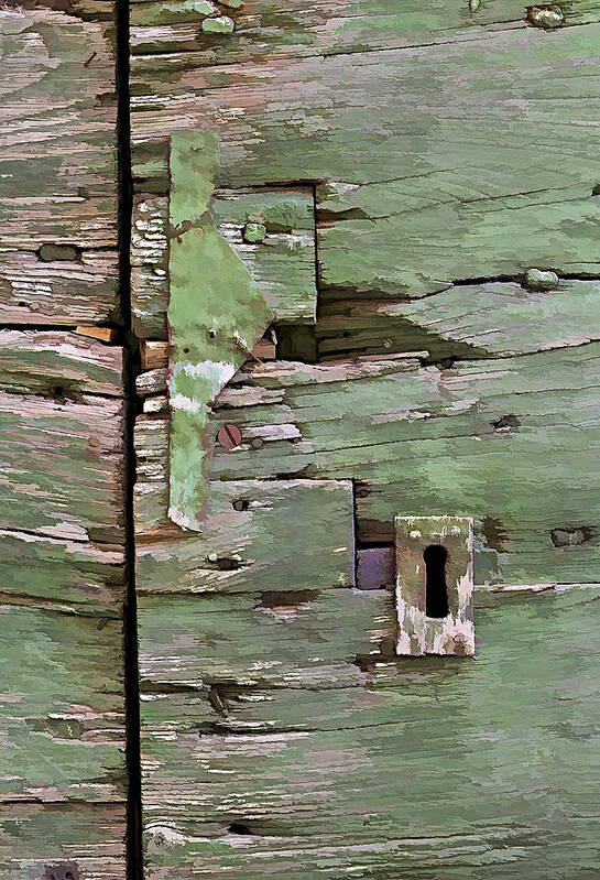 Americana Poster featuring the photograph Key Hole on a Green Weathered Wood Door by David Letts