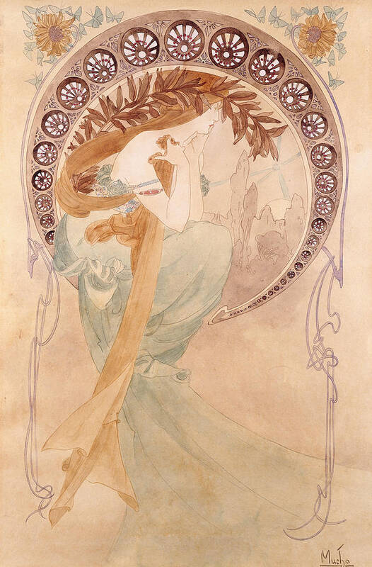 20th Century Poster featuring the photograph La Poesie, Watercolour On Paper by Alphonse Marie Mucha