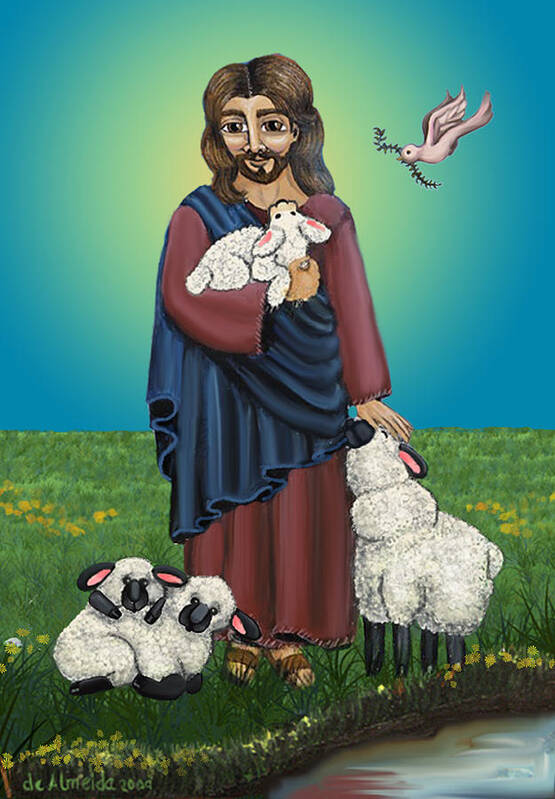 Folk Art Poster featuring the painting Lamb of God by Victoria De Almeida