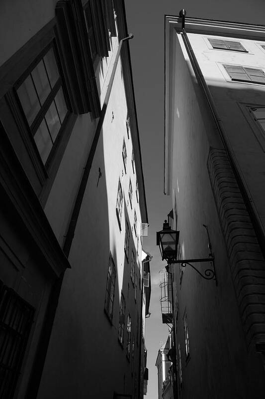 Stockholm Poster featuring the photograph Lantern in a narrow alley - monochrome by Ulrich Kunst And Bettina Scheidulin