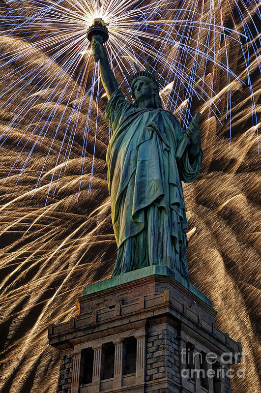 Statue Of Liberty Poster featuring the photograph Liberty Fireworks by Steve Purnell